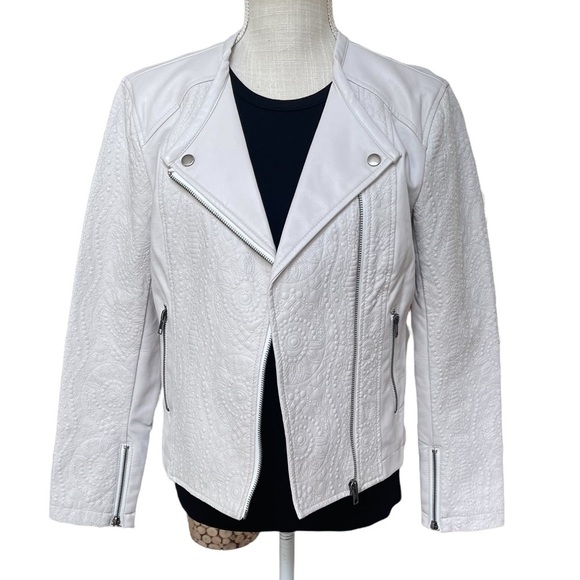 Cupcake and Cashmere White Faux Leather Moto Jacket Size: S - Picture 3 of 11